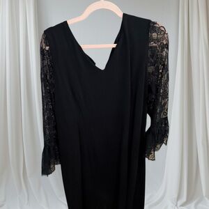 Elegant Black Dress with Lace Sleeves